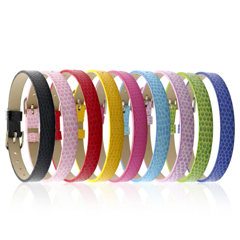 Women Leather Bracelets 10Pcs/Lot 8mm Snake Skin Wristband Slide Letter Charms Jewelry Making DIY Men Band Keychain Gift