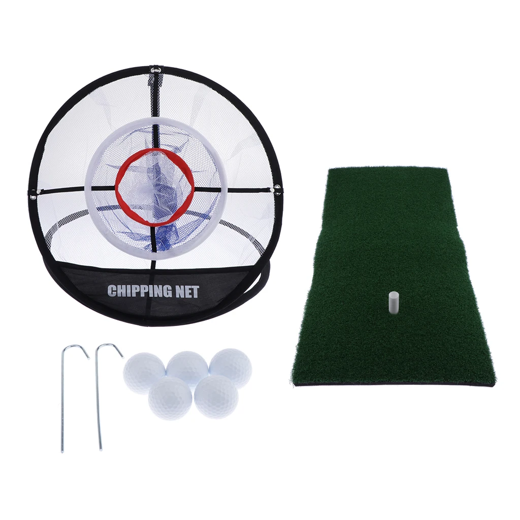 Golf Net& Grass Mat 5 Golf Balls Golf Training Aids- for Backyard Practice Chipping Driving Hitting Balls