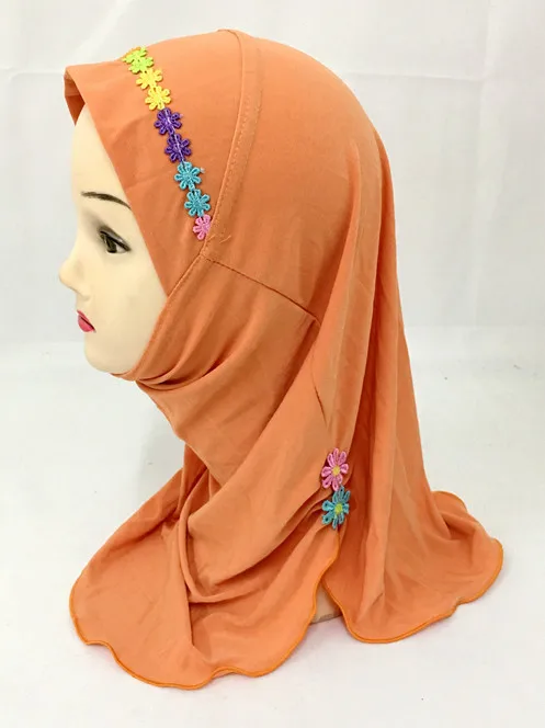 Kids girls muslim beautiful hijab islamic arab scarf shawls flower pattern ramadan