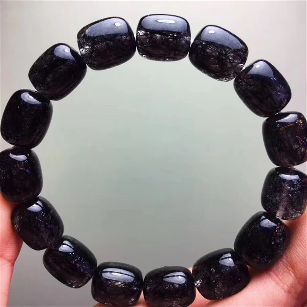 

14x12mm Genuine Natural Black Rutilated Quartz Bracelet For Woman Lady Man Brazil Round Beads Gemstone Crystal Jewelry AAAAA