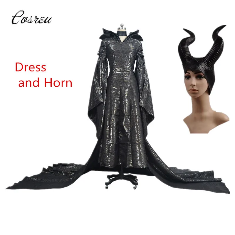 Maleficent Mistress of Evil Halloween Maleficent Cosplay Costumes Scary Horror Dress Horns Black Queen Witch Clothing