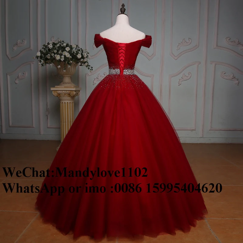 Puffy Ball Gown Quinceanera Dresses Beaded Crystals Sweet 16 Years Birthday Party Gowns Red Vestido De 15 Anos Hot Sale