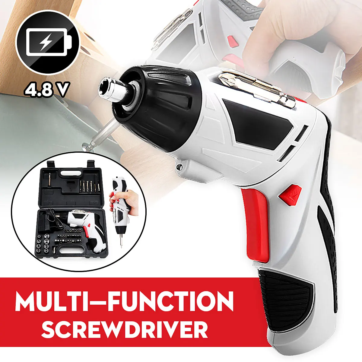 

Professional 4.8V Cordless Electric Drill Electric Screwdriver Rechargeable LED lighting 3Nm 44pcs Accessories for DIY Home