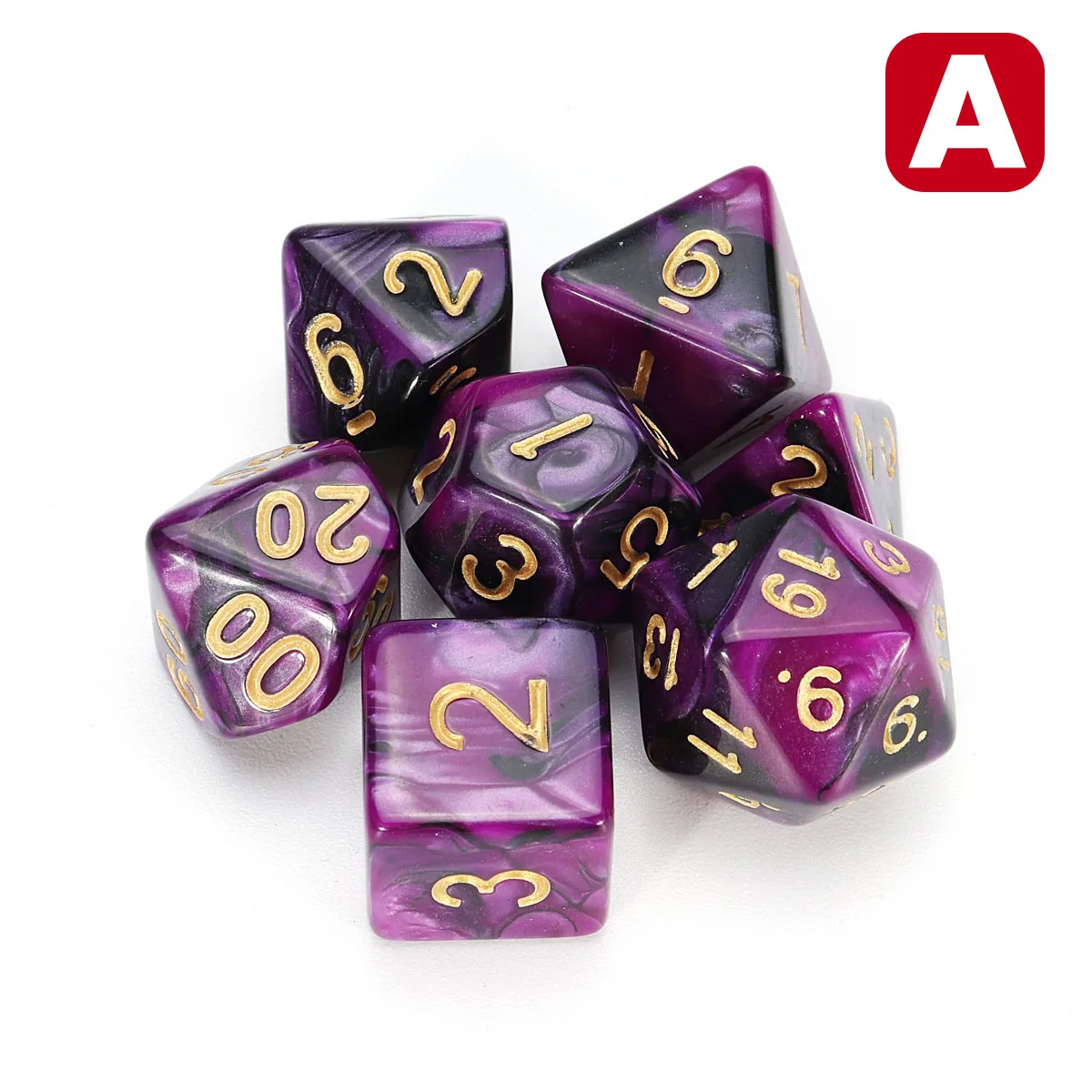 7 шт. игральные кости набор многогранные DnD смешанные цветные кости для РПГ Подземелья и Драконы ролевые игры игра, настольная игра кости набор+ сумка для хранения - Цвет: A Purple Black