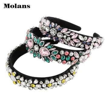 

MOLANS Baroque Rhinestone Headband Chic Crystal Flower Wide Hairbands Hair Hoop For Girls Fashion Head Bezel Hair Accessories