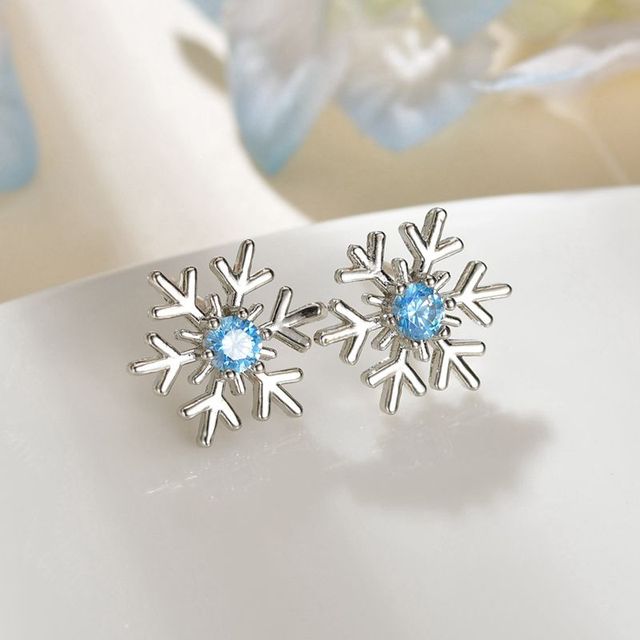 Zircon Christmas Snowflake Stud Earrings for Women Shiny Rhinestone Crystal Flowers Earring Christmas New Year Gifts