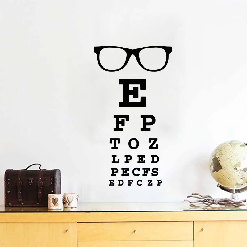 Okulary oko wykres optyczna naklejka ścienna oko lekarz optometria Hipster okulary specyfikacje ramki szklana ściana naklejka Vinyl Window Poster