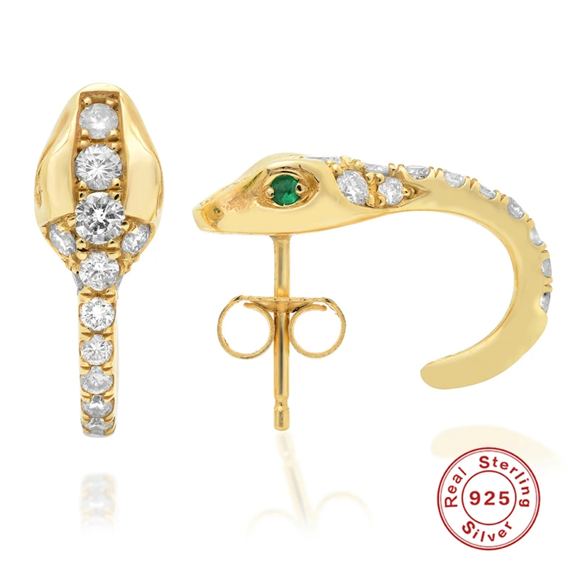 

Luxury 925 Sterling Silver Stud Earrings AAAAA Zircon Snake Piercing Earrings For Women Girl Cobra Cartilage Earrings Aretes W4