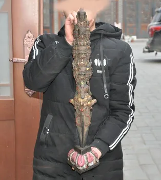 

wedding decoration 24"Tibet Bronze Painted Mahakala Buddha head Vajra Phurpa Dagger equipment faqi