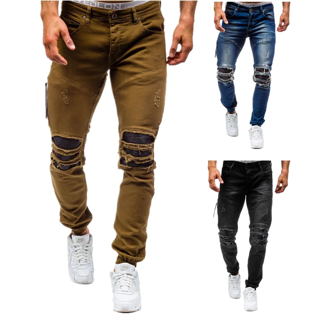 Мужские хлопковые джинсы больших размеров новые джинсовые брюки мужские тонкие однотонные высококачественные весенне-осенние рваные штаны 80s