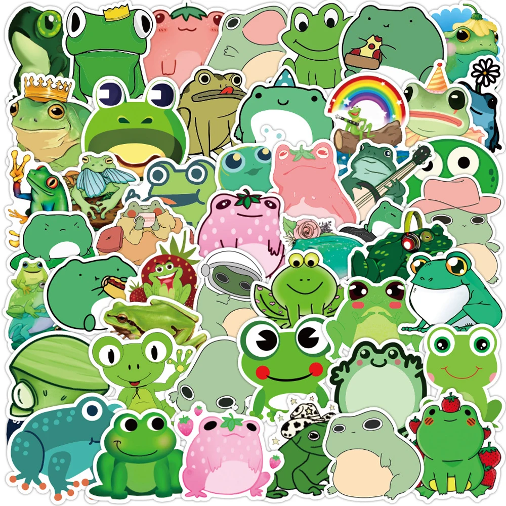 10/30/50PCS Cute Frog Cartoon Stickers Laptop Water Bottle Skateboard Waterproof Aesthetic Graffiti Decal Sticker Packs Kid Toy