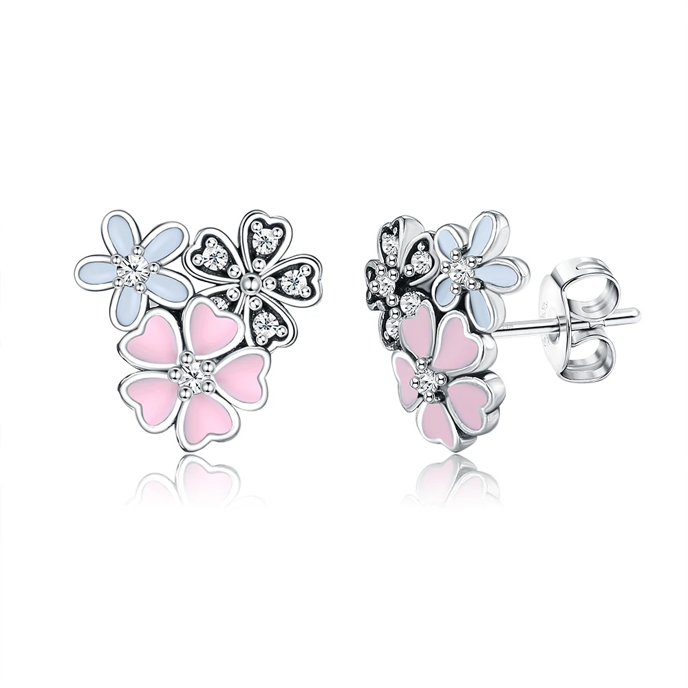 SILVERHOO 925 Sterling Silver Cherry Flowers Stud Earrings For Women Romantic Heart Petal Earring Original Silver Jewelry