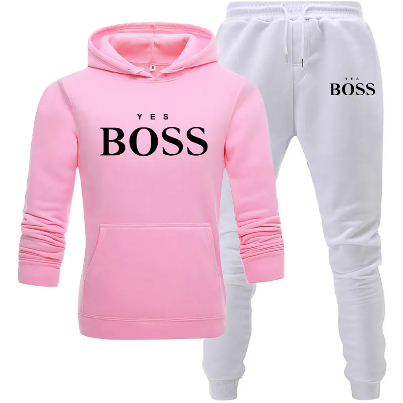 Для мужчин да принт Boss костюм Двойка комплект толстовки с капюшоном + брюки для