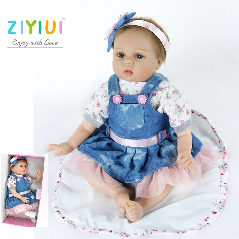 

ZIYIUI A Reborn Doll In A Small Denim Skirt,With Big Charming Eyes, Made Of Soft Vinyl, Children's Toys, Birthday Gifts 22Inch