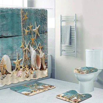 

Starfish Fishing Net Board Polyester Printed Waterproof and Mildew Bathroom Shower Curtain Partition Curtain Factory Direct