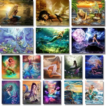 

Round Diamond Painting Mermaid Princess Diamond Embroidery Cross Stitch Rhinestone 2019 Kids Art Decor Mosaic Crystal Needlework