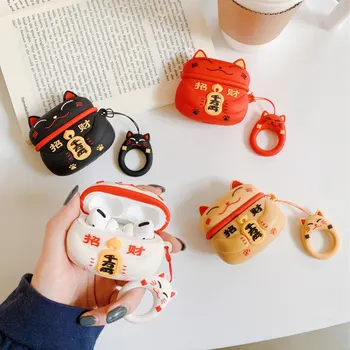 

Lovely Japanese Style Lucky Cat Headphone Case For Airpods pro Headset Airpods Pro 3 Cute Silicone Protection Cover