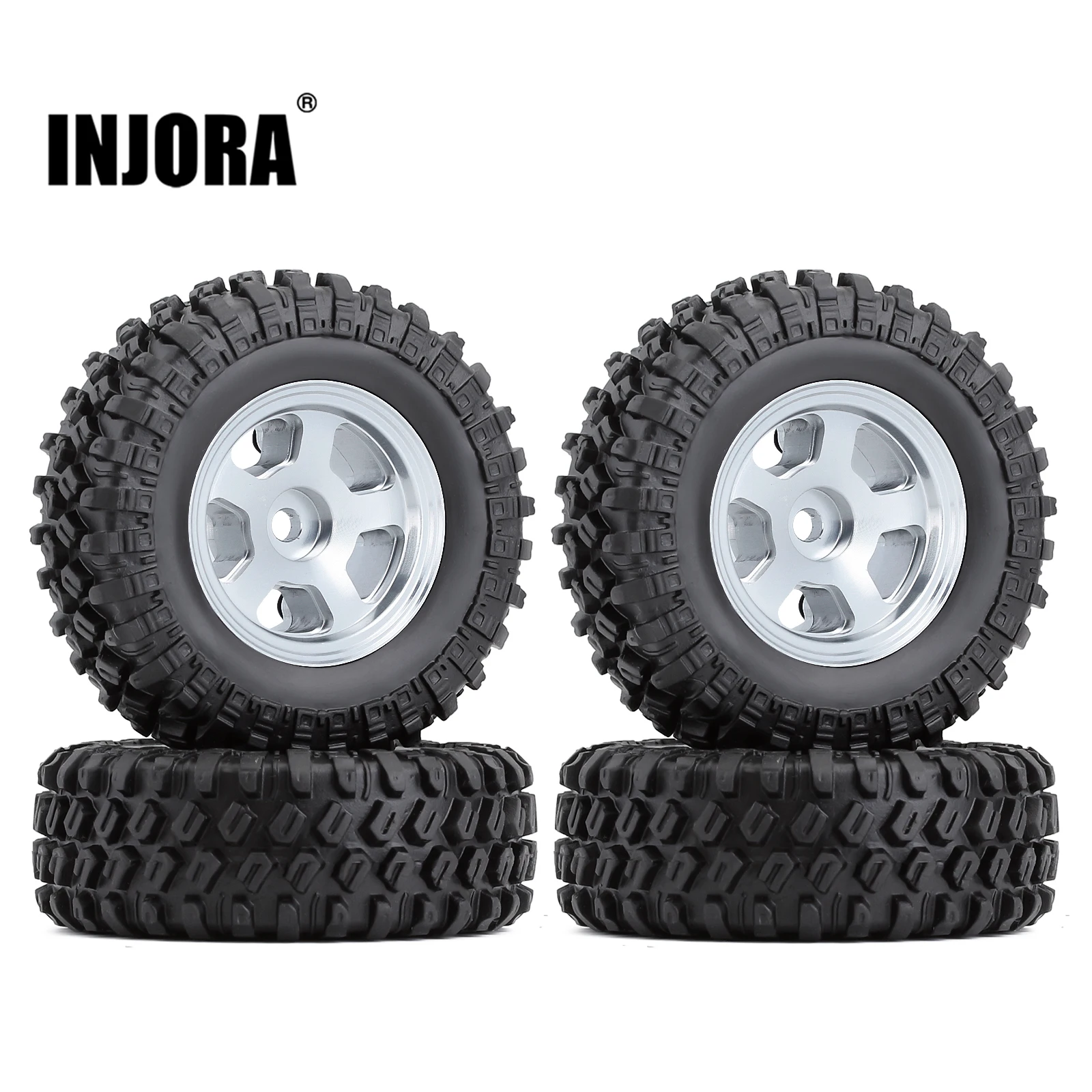 Black INJORA 1.0 Micro Crawler Tires 4Pcs Beadlock Vehicle Wheel & Tires Set for 1/24 RC Crawler Car Axial SCX24 90081 AXI00001 