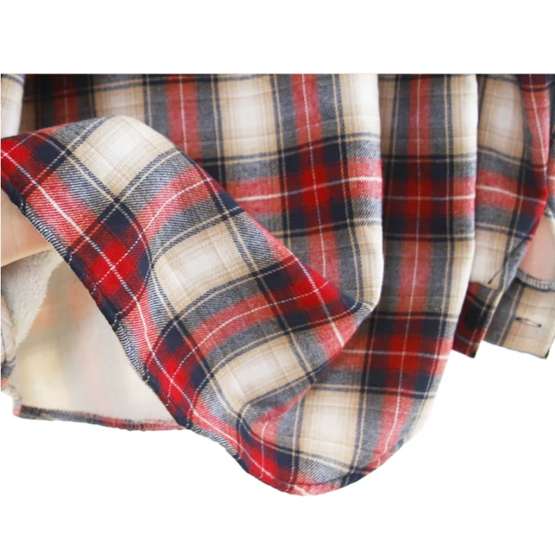 Description Picture 4 of itemWinter Plus Size 5XL Women Fleece Shirts Colorful Plaid Long Sleeve Ladies Blouse and Shirts Hooded Button Cardigan Tops KE2146