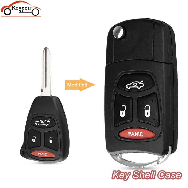 

KEYECU 3+1Buttons Car Key Case Car Cover Fob For Chrysler 300 300C Pacifica Stratus For Dodge For Jeep Cherokee Grand
