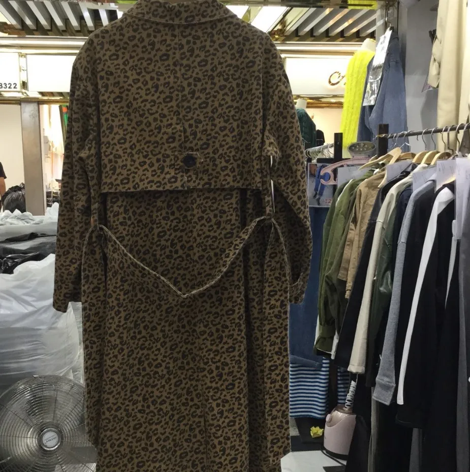 Spring Autumn South Korea New Leopard Print Windbreaker Single Breasted Long Coat Women's Windbreaker Plus Size Women Coat