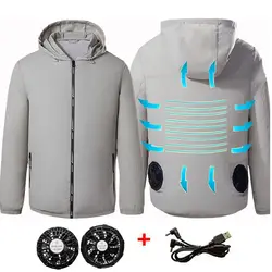 Men Summer Air Conditioning Clothing Fan Cooling coat USB Charging Cooling sport man coat Outdoor Cooling summer hood Jacket