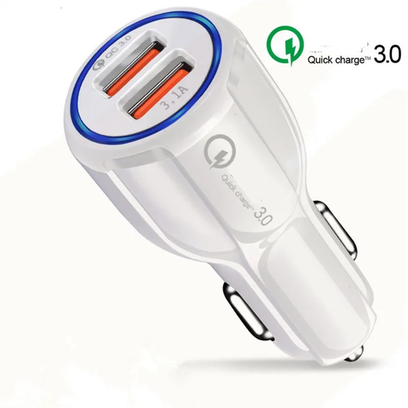 

Car Charger Quick Charge 3.0 QC 3.0 Fast Charging Adapter Dual USB Car-Charger For iphone Micro USB Type C Cable Phone Chargers