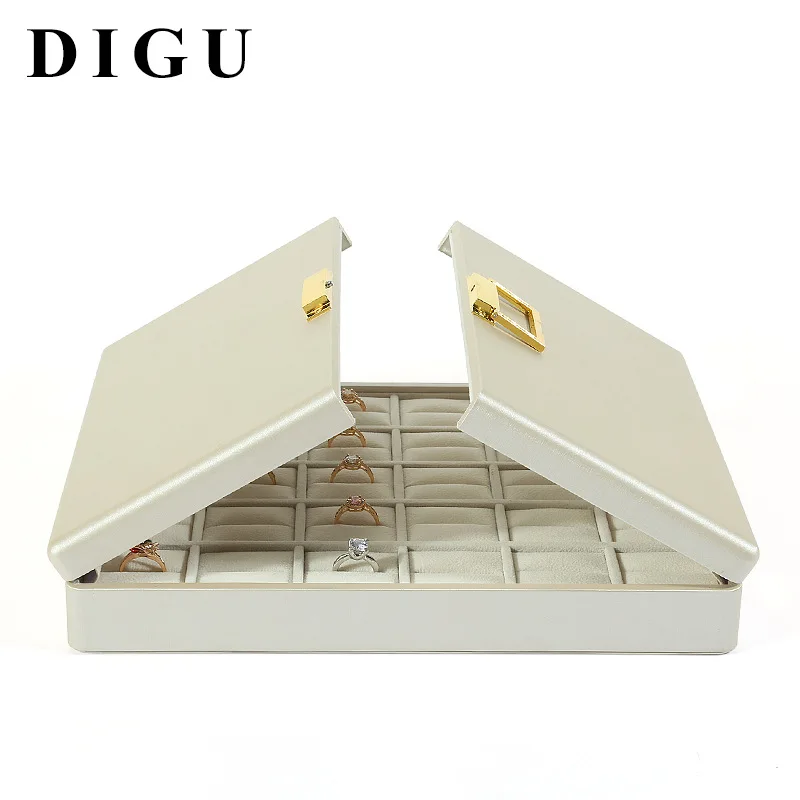 Cuir double ouvert bijoux plateaux couverts plateaux poussière anneaux colliers bracelets montre bo