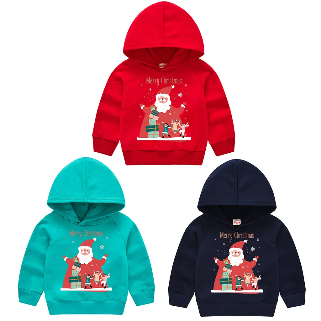 Детский Рождественский свитер для мальчиков и девочек; Рождественский свитер с капюшоном с Санта-Клаусом; топы для малышей; рождественские худи; сезон осень-зима; рубашки