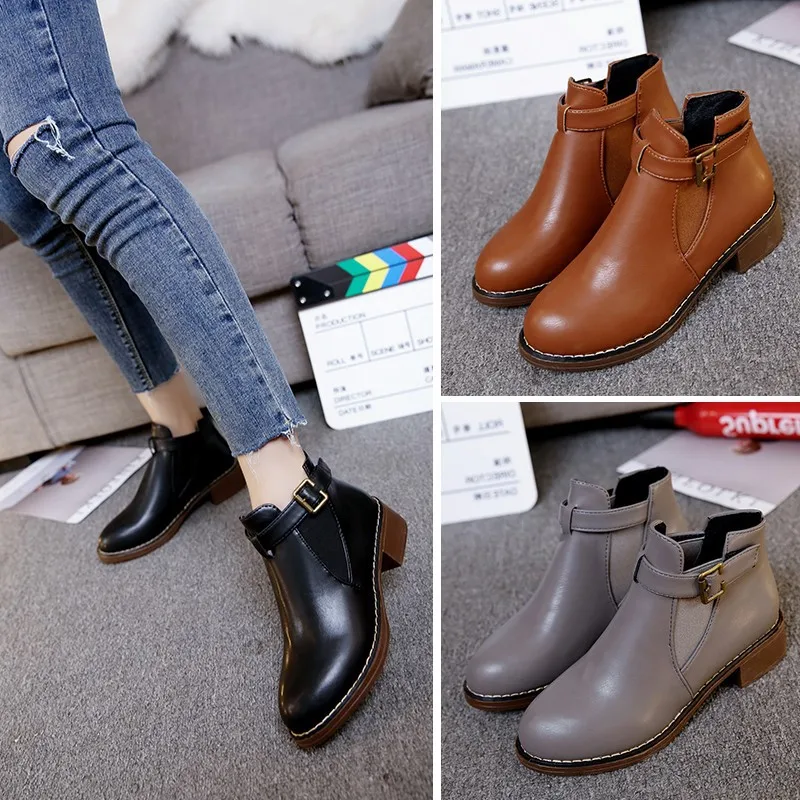 

Europe Spring Autumn New Women Boots Ankle Fashion Shoes Woman Martin Boots Pu Leathers Slip-On Med (3cm-5cm) Fashion Round Toe