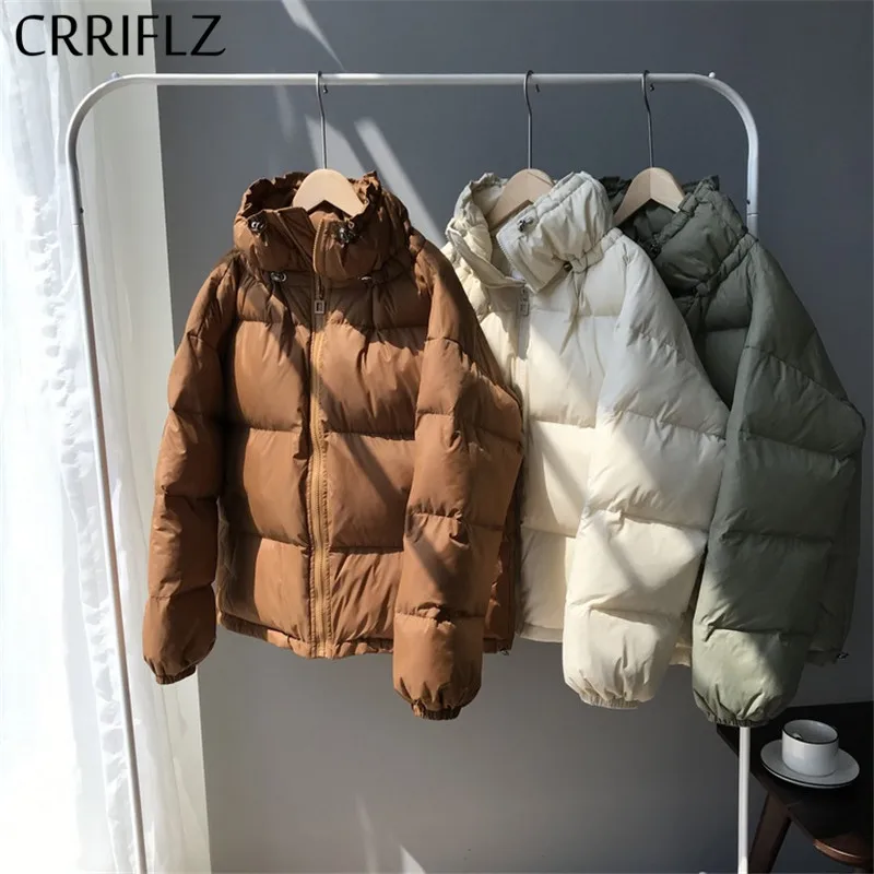 Новинка CRRIFLZ женские зимние куртки короткие теплые утолщенные пуховик с вырезом