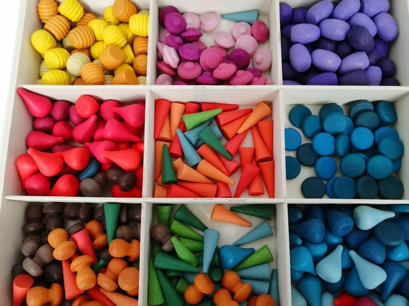 

324pcs Montessori Kids Wooden Toys Rainbow Block Mushroom Honeycomb Droplets Tree cones Arts Building Blocks for Children