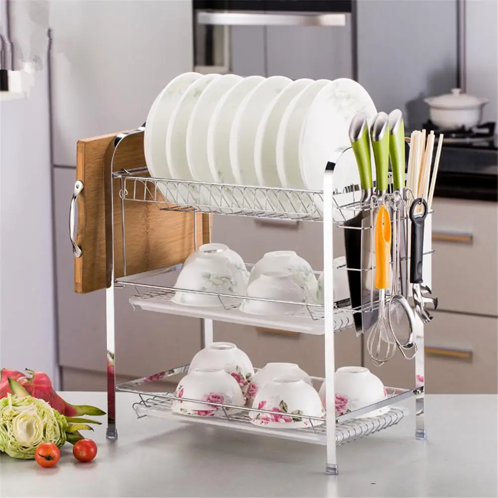 Многофункциональный стеллаж для хранения сушилка для посуды 3-х уровневая сушилка для посуды полка хранение на кухне Dishrack питания