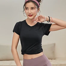 Быстросохнущий женский бесшовный топ с коротким рукавом, женские топы для тренировок, спортивная одежда для женщин, Сексуальная рубашка для спортзала и фитнеса