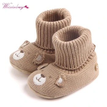 

Baby Boys Girls Winter Boots Cute Cartoon Bear Kids Knitted Super Warm Soft Shoes Booties