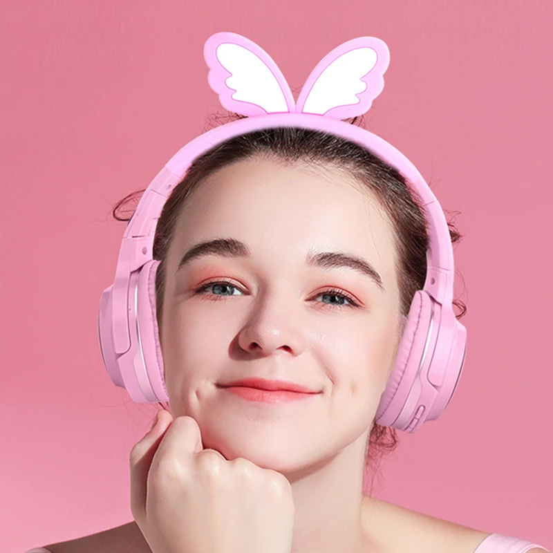 Creativity Cartoon Silicone Headset Bluetooth V5 0 Wireless Headphone Seven Color Glowing Cute Headset Earbuds for PC Kids Women