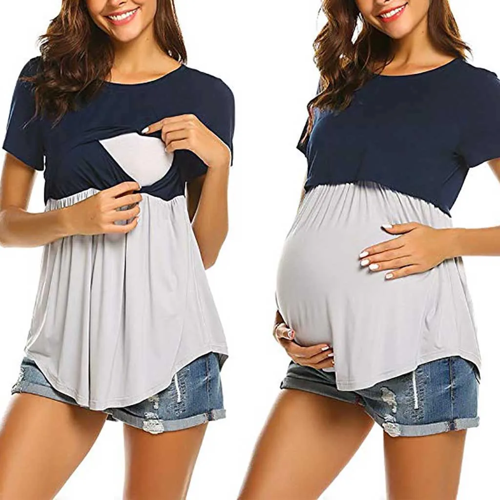 Women Nursing Top Patchwork Clothes For Nursing Mothers Pregnant Maternity Nursing Breastfeeding