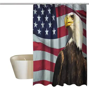 

Eagle Tropical Shower Curtain for Bathroom United States of America Flag with Symbol of The Country Looking into The Horizon
