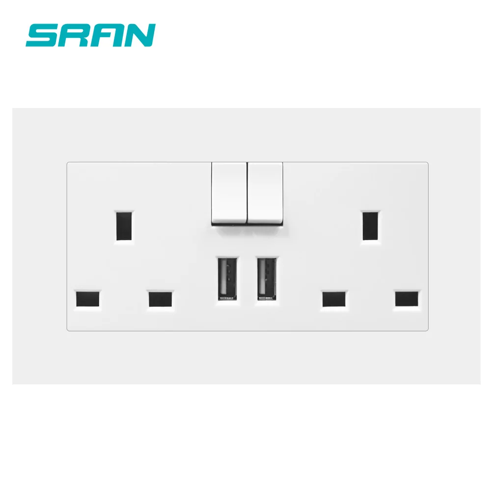 Sran double uk power socket socket with usb 5v 2 1a switch with on off