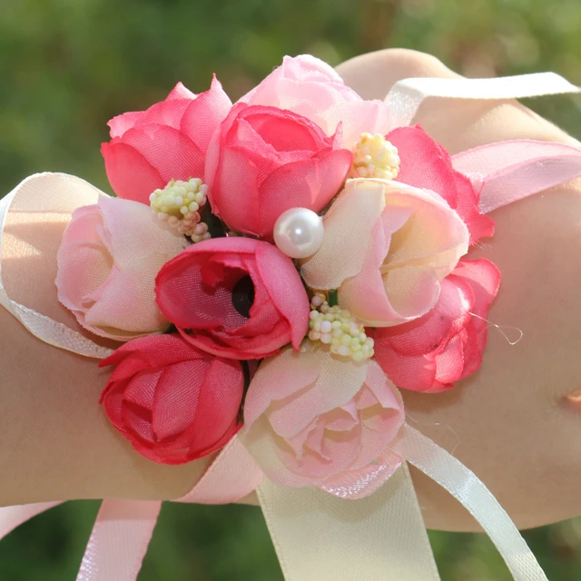 Wrist Corsage Bracelet Bridesmaid Hand Flower Wedding Party Prom Band Decor