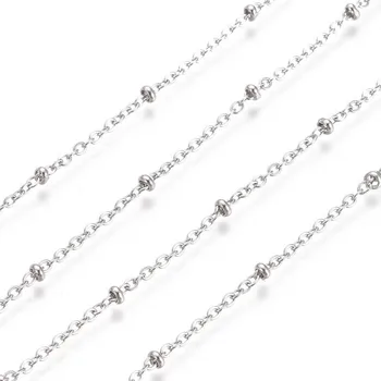 

10m Soldered Stainless Steel Cable Chain Satellite Chains Link Chain for Jewelry Making Links: 2x2x0.4mm Beads: 2x1mm
