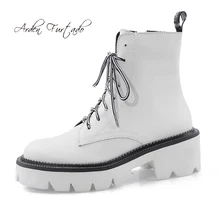 Arden/Модная женская обувь на меху зимние женские ботинки с перекрестной шнуровкой и круглым носком белые ботинки из натуральной кожи Большие размеры 42