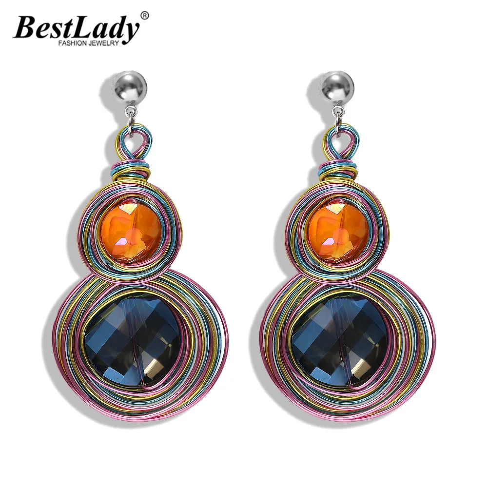 

Best lady Boho Layer Handmade Metal Drop Earrings with Nature Stones Multi Color Ethnic Wedding Statement Earrings Holiday Gifts