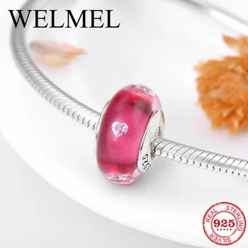 

925 Sterling Silver Murano Glass heart Charms beads Color Wine red Fit Original Pandora Charms Bracelet Jewelry making