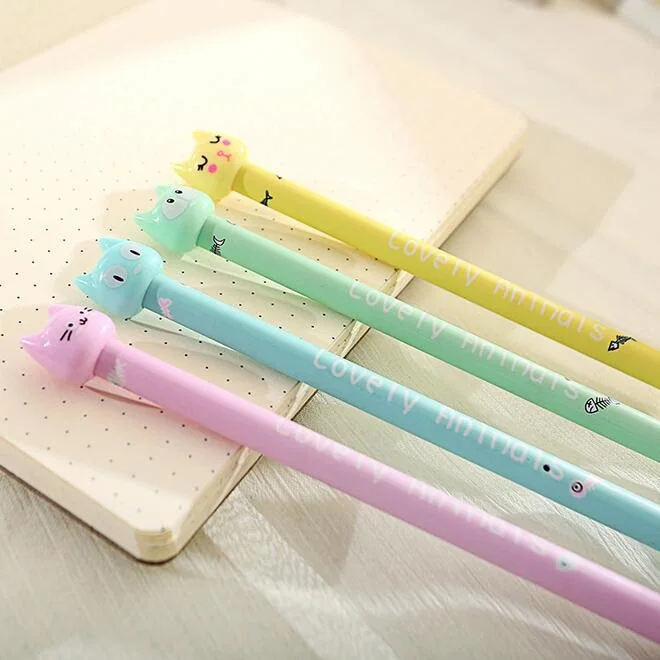 1pcs/lot 0.5mm Black Ink 3D Cat Head Candy Color Straight Rod With Cap Gel Pen Kawaii School Supplies