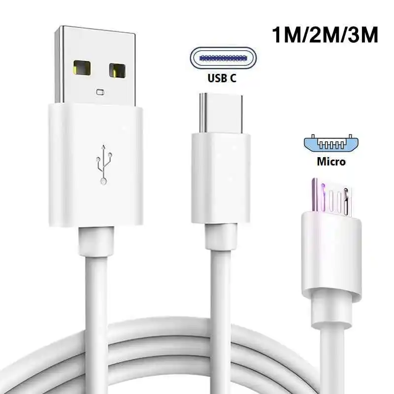 1m/2m/3m Micro USB Cable Fast Charging Sync Data Mobile Phone Android IOS Charger Cables for iPhone 14 15 Samsung Xiaomi Pedmi