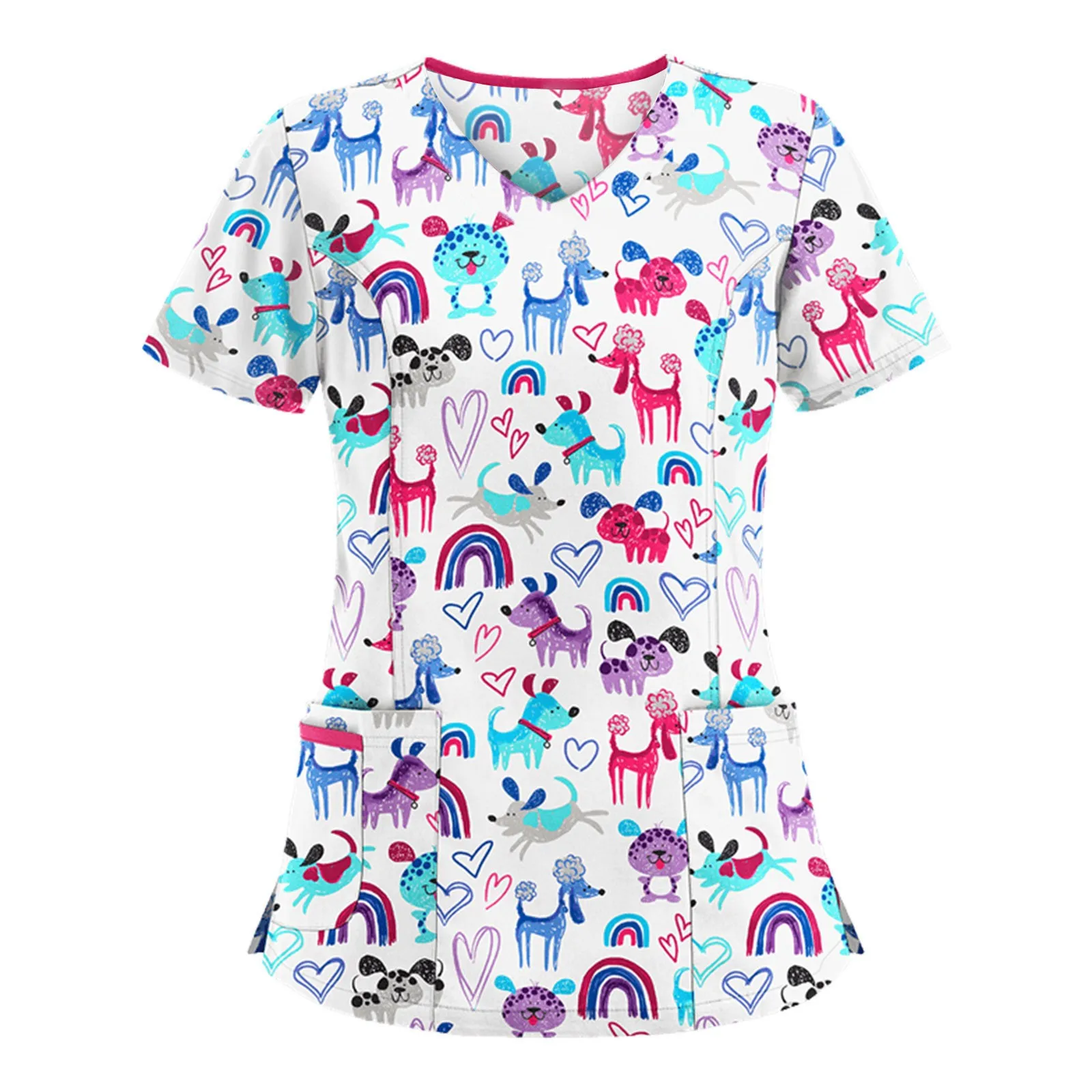 

Women Casual Nurse Uniform Shirts Short Sleeve V-neck Tops Working Uniform Cartoon Print Blouse Clothes Plus Size Women Clothing