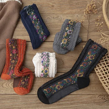 

Women Socks 2020 Spring Winter Flowers Vintage Comfortable Cotton Fashion High Quality Mori Girl Socks