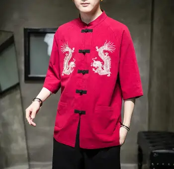 

Sinicism Embroidery Chinese Style Shirt Mens Fashion Casual Mens Shirts Male Black Buckle Shirt