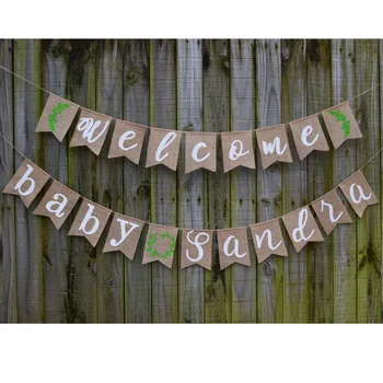 

Greenery Baby Shower Banner,Baby Shower Burlap Bunting,Greenery Shower Decorations,Welcome Baby Banner, Personalized Welcome Bab